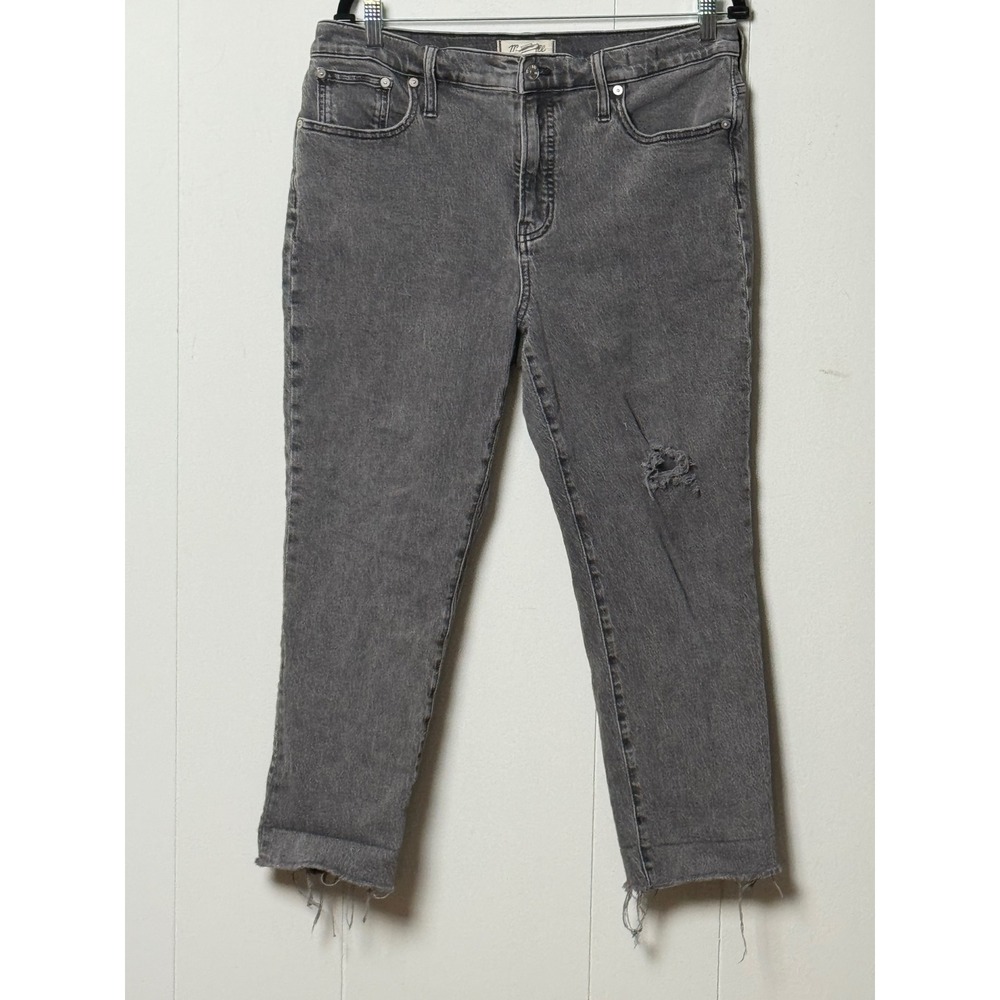 Madewell The Perfect Vintage Jean Faded Black Distress Raw Hem High Rise Sz 31P